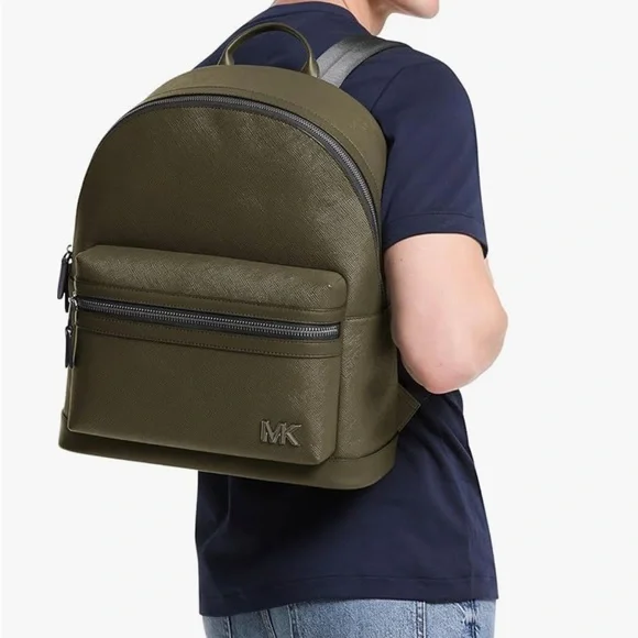 Michael Kors Olive Backpack for Mens Edison Dome Leather Backpack
